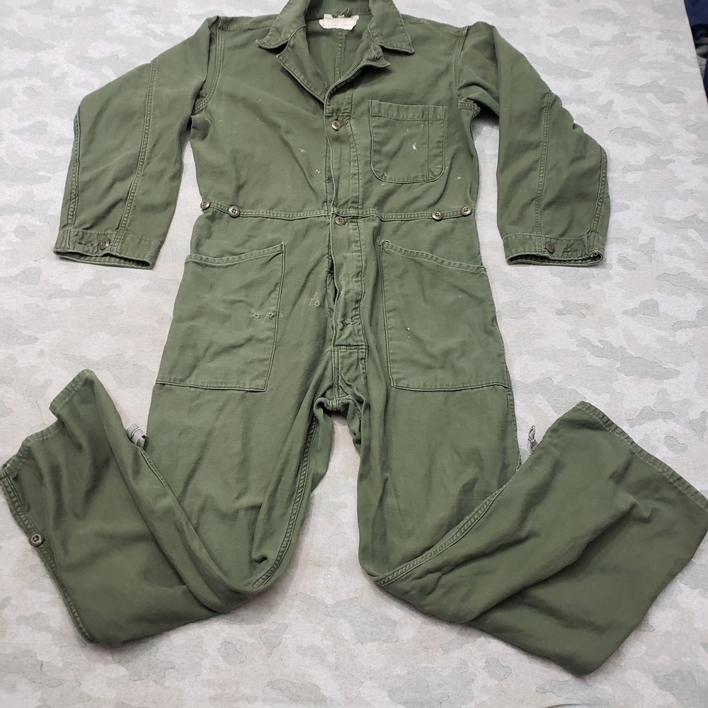 Vintage US Military Coveralls Men Large Green OG-107 Sateen Type I Utility Suit